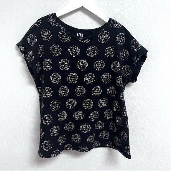 Uniqlo Scandinavian Collection Print Girl’s Top 11 12 Short Sleeve Black Cotton - Picture 1 of 4